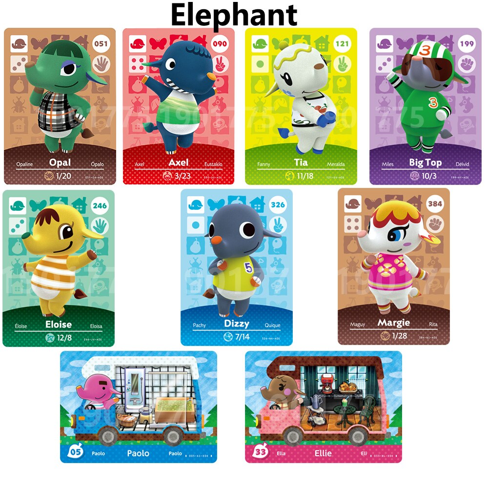 9pcs Elephant Amiibo Tiny Villager Invite Cards NFC Game Cards Animal Crossing for Switch/Switch Lite/Wii U New 3DS Nintendo Switch Gaming - 1