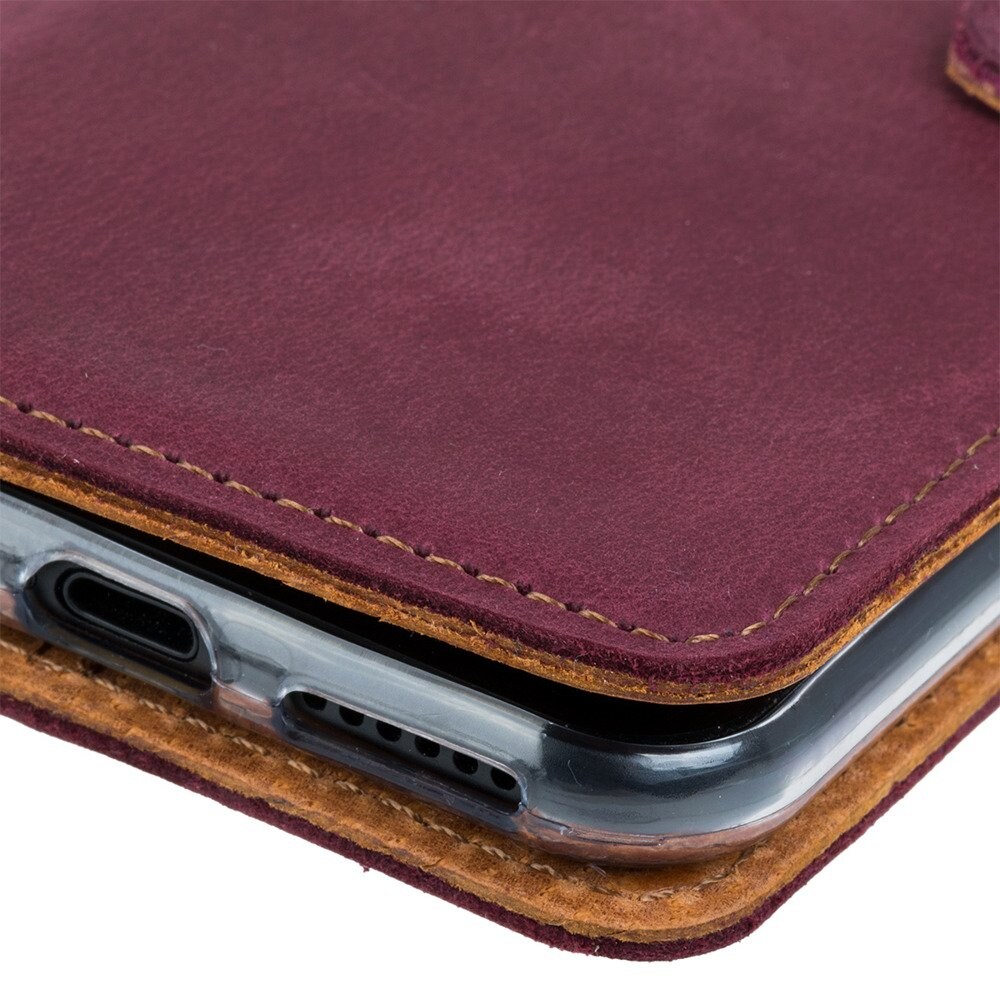 Apple iPhone 12- Surazo® Phone Case Genuine Leather- Nubuck Burgundy - 5