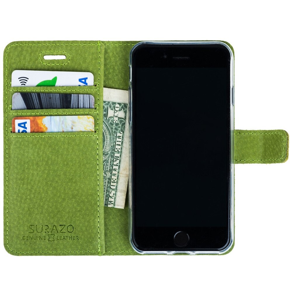 Apple iPhone SE (2020)- Surazo® Phone Case Genuine Leather- Nubuck Light Green - 2