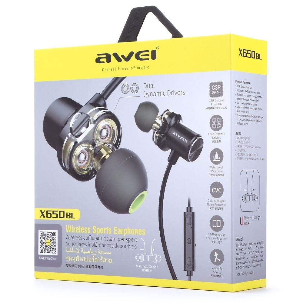Awei X650BL Magnet Attraction Bluetooth 4.1 Sports Headphones IPX5 Waterproof / Dual Drivers - 7