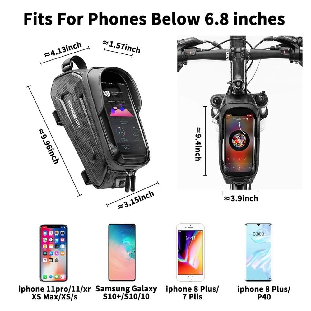Bike Bag Rainproof Bicycle Bag 6.8 Inch Touch Screen Bike Hard Shell Bag 1.7L MTB Bike Frame Front Top Tube Phone Bag Black - 4