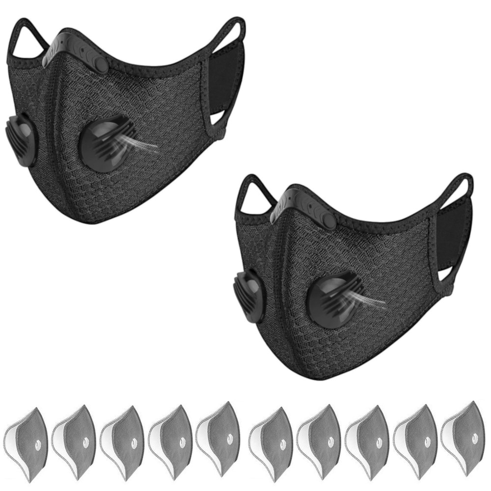 Bundle - 2 items: reusable washable cycling sport shield face mask and activated carbon filters Universal Black Half-Face Robotic - 1