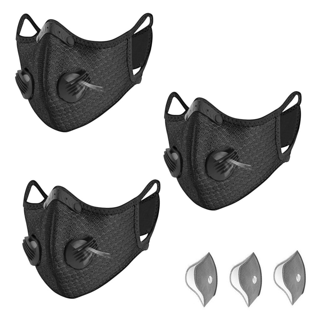 Bundle - 2 items: reusable washable cycling sport shield face mask and activated carbon filters Universal Black Half-Face Robotic - 1