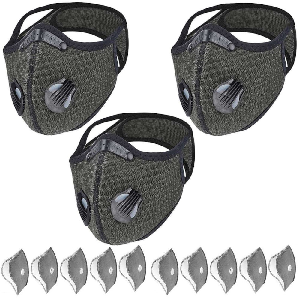 Bundle - 2 items: reusable washable cycling sport shield face mask and activated carbon filters Universal Grey Half-Face Robotic - 1