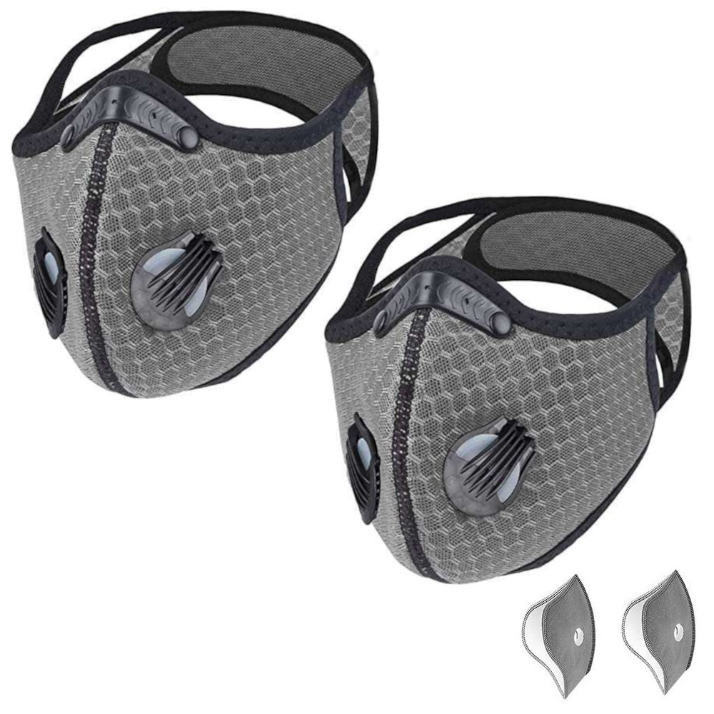 Bundle - 2 items: reusable washable cycling sport shield face mask and activated carbon filters Universal Silver Half-Face Robotic - 1