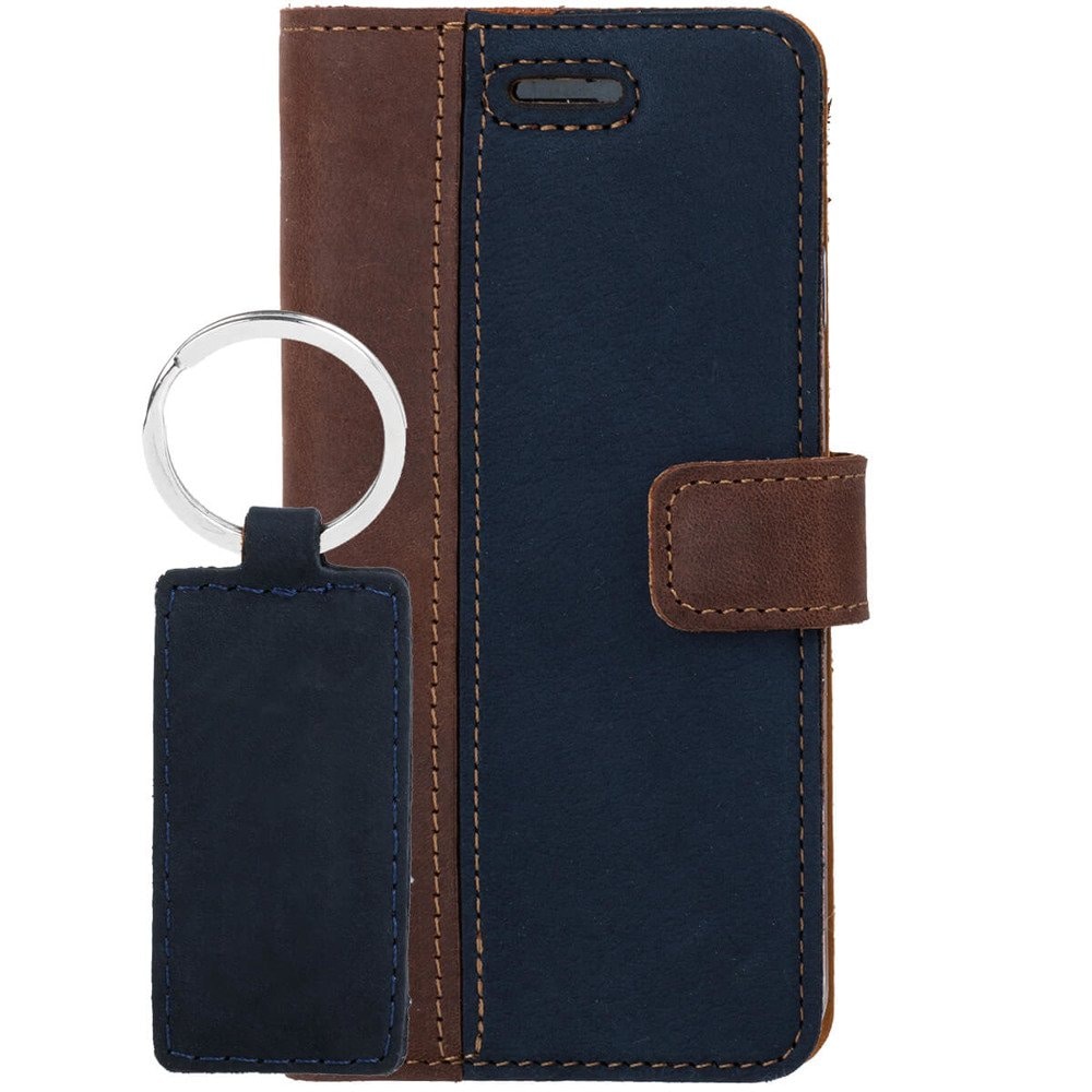 Google Pixel 4A- Surazo® Phone Case Genuine Leather- Nubuck Nut and Navy - 8