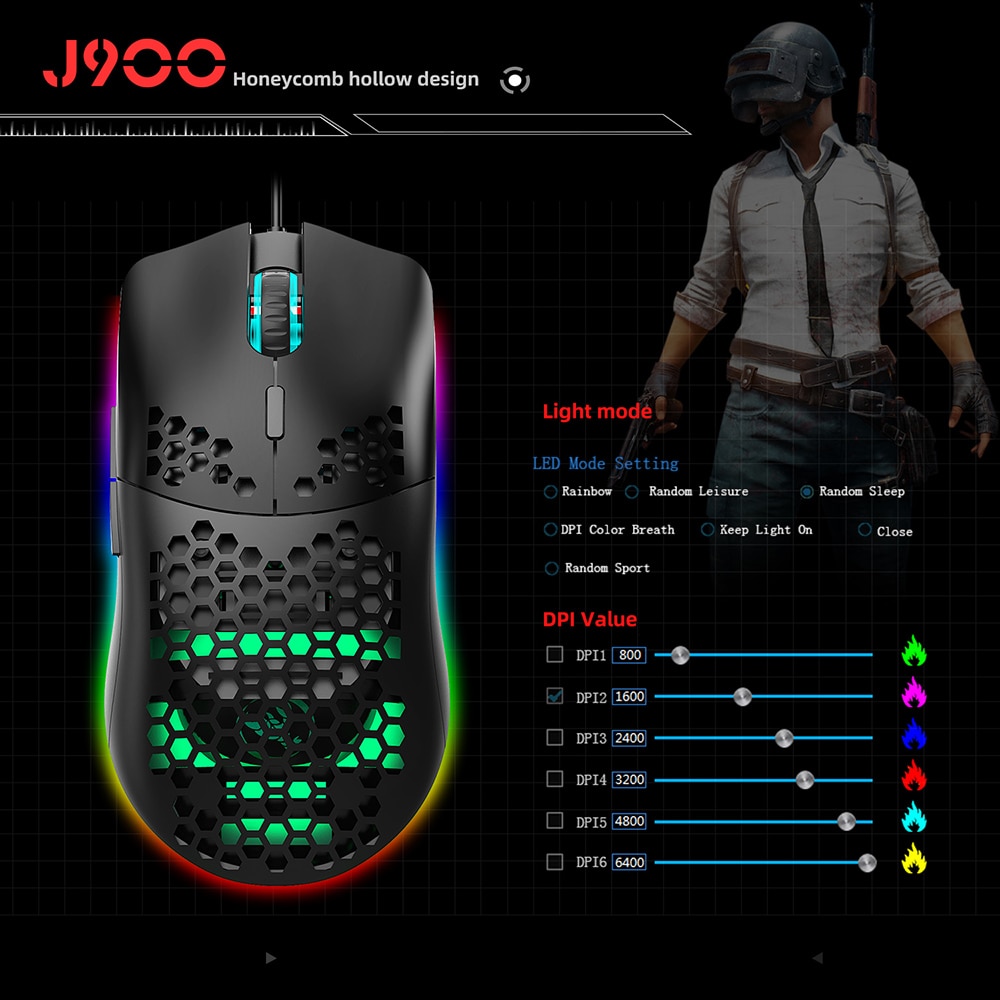 Buy HXSJ J900 USB Wired Gaming Mouse RGB Gamer With 6 Adjustable DPI