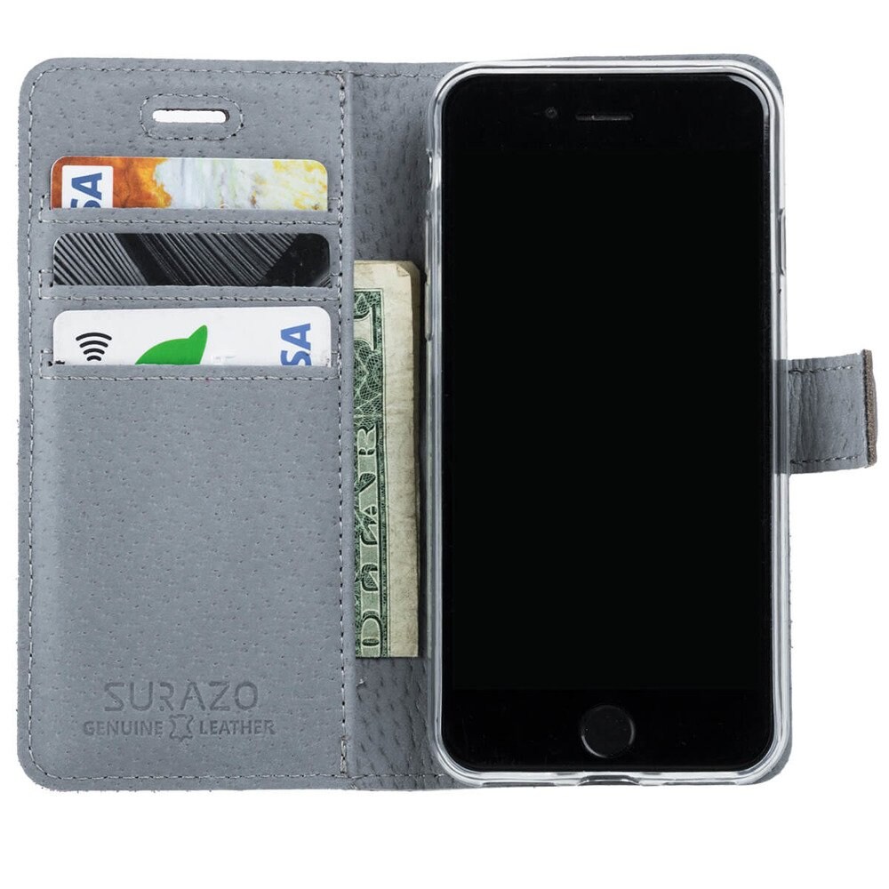 OnePlus 5- Surazo® Phone Case Genuine Leather- Nubuck Gray and Navy Blue - 2