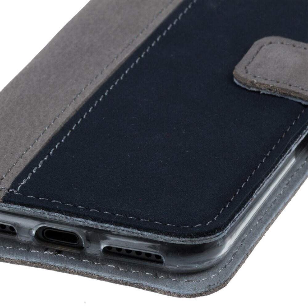OnePlus 5- Surazo® Phone Case Genuine Leather- Nubuck Gray and Navy Blue - 5