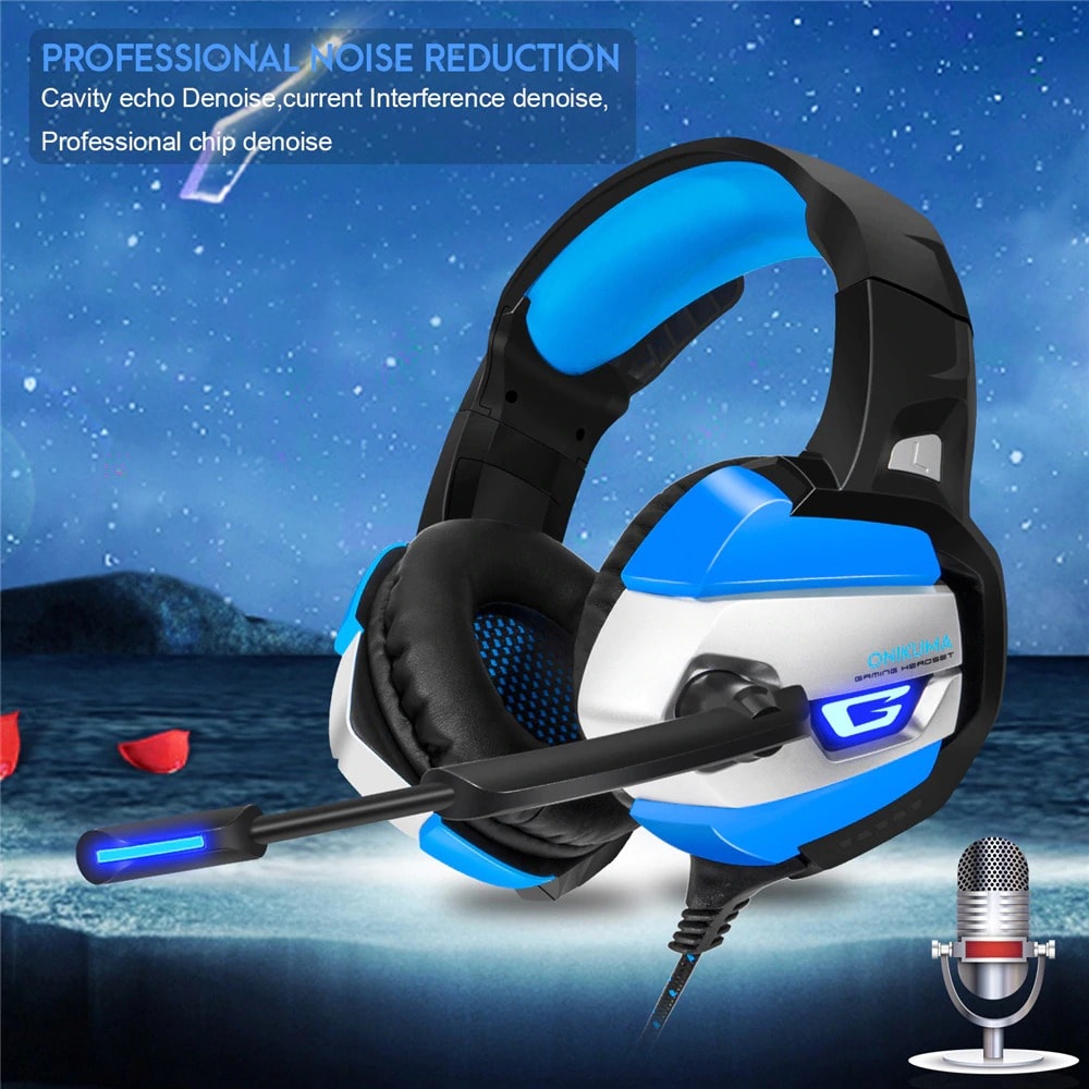 ONIKUMA K5 3.5mm LED Light Stereo Gaming Headset with Mic for Pc/Xbox one/PS4 Blue - 4