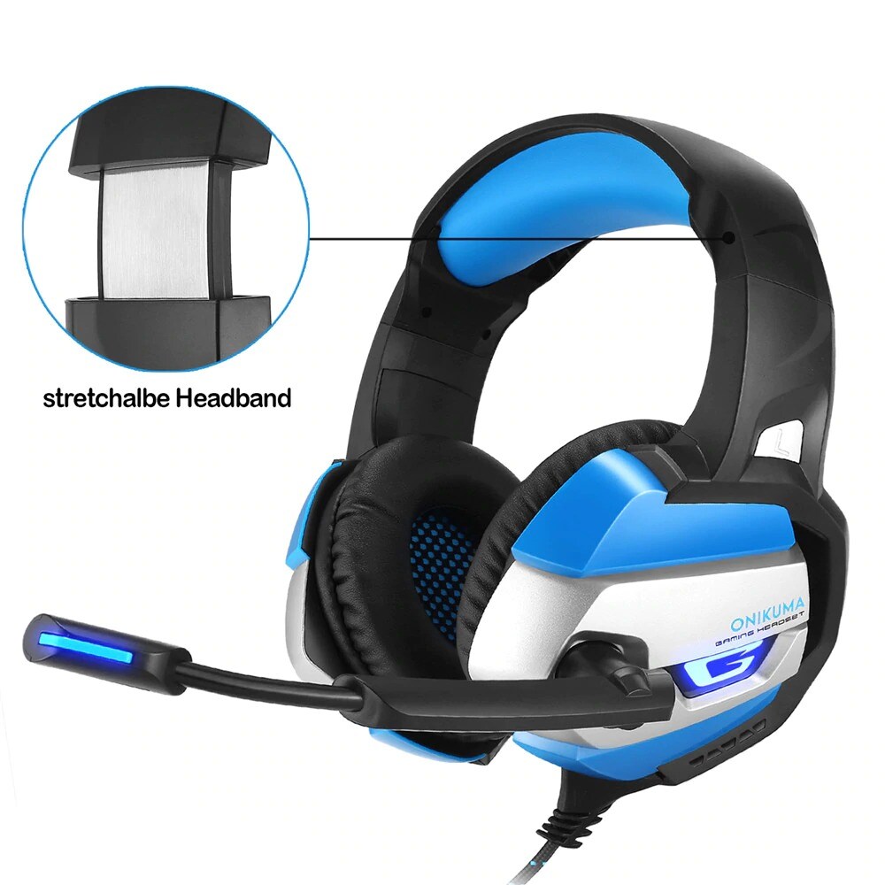 ONIKUMA K5 3.5mm LED Light Stereo Gaming Headset with Mic for Pc/Xbox one/PS4 Blue - 5