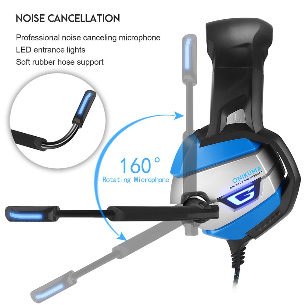 ONIKUMA K5 3.5mm LED Light Stereo Gaming Headset with Mic for Pc/Xbox one/PS4 Blue - 6