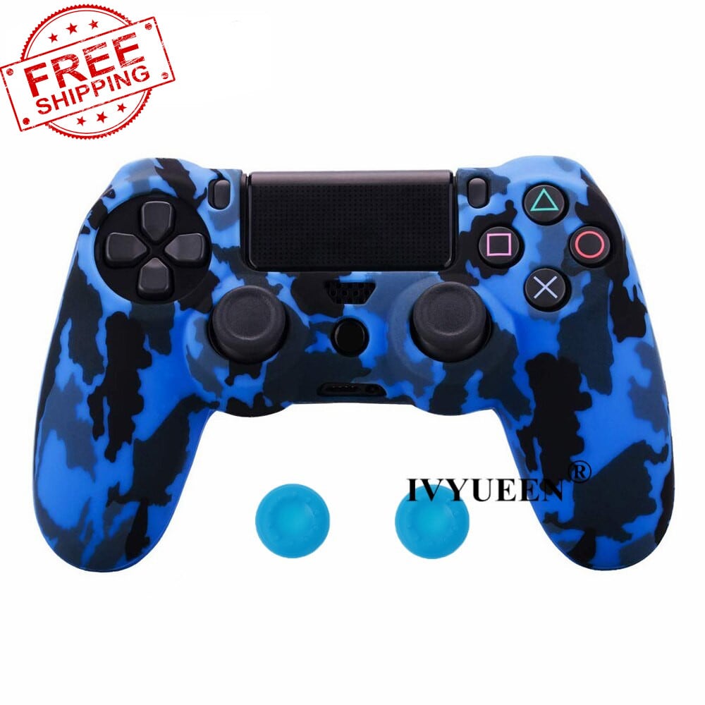 PS4 Controller Silicone Cover plus Thumb Grip Caps - Blue Camo - 1