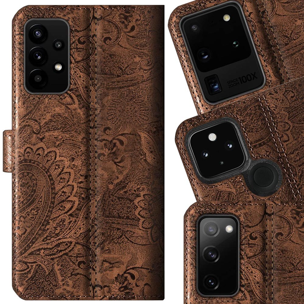 Surazo® Back Case Genuine Leather for phone Google Pixel 4A - Wallet Case - Ornament Brown - 5