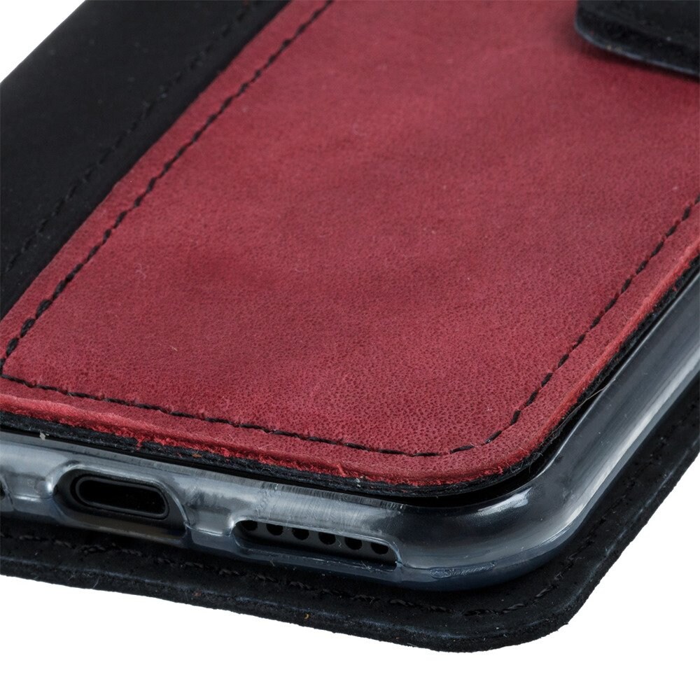 Surazo® Back Case Genuine Leather for phone Samsung Galaxy A41 - Nubuck black and red - 4