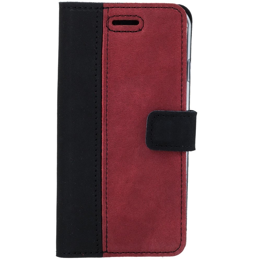 Surazo® Back Case Genuine Leather for phone Samsung Galaxy A41 - Nubuck black and red - 1