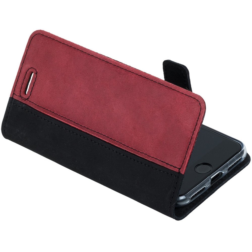 Surazo® Back Case Genuine Leather for phone Samsung Galaxy A41 - Nubuck black and red - 5