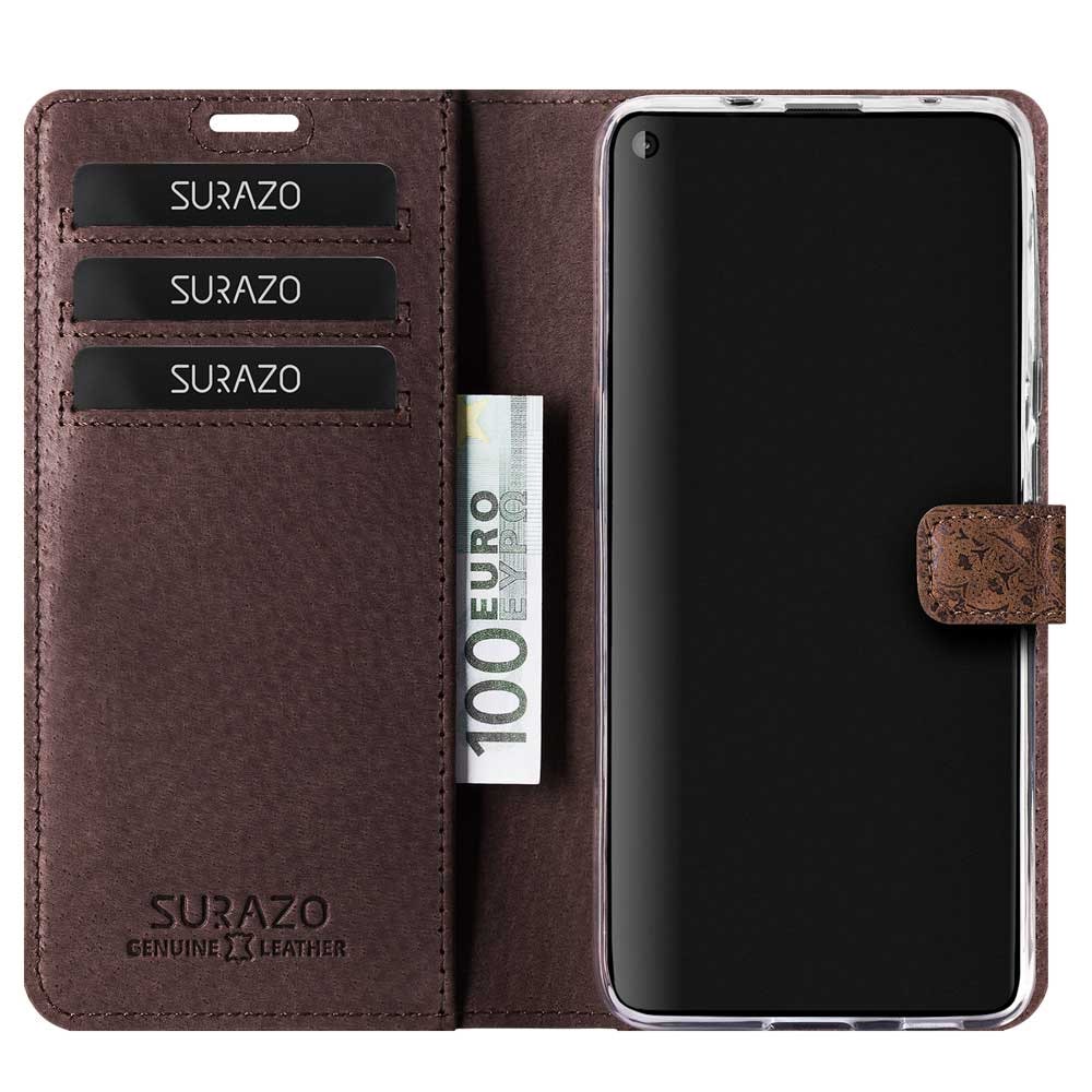 Surazo® Back Case Genuine Leather for phone Xiaomi Redmi Note 10 Pro - Wallet Case - Ornament Brown - 2