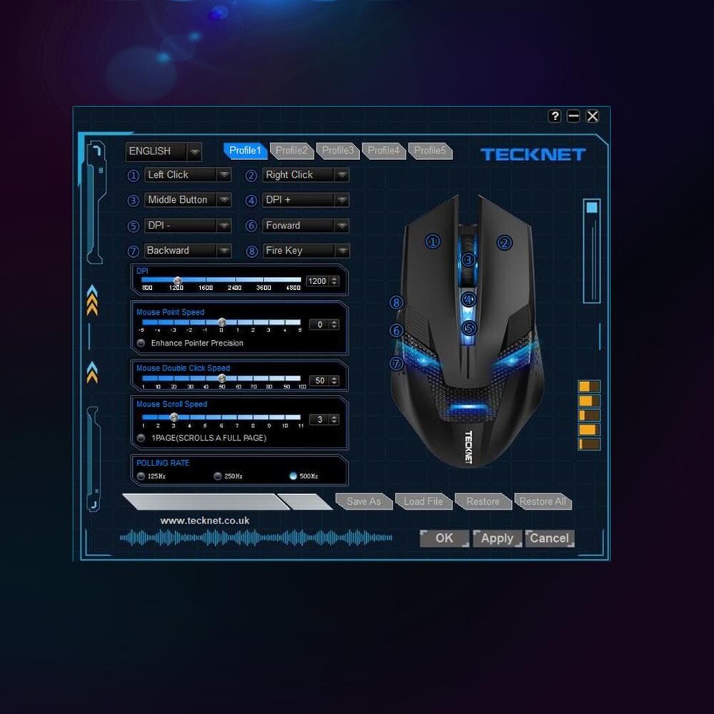 TeckNet Programmable Gaming Wireless Mouse 2.4GHz 8 Buttons - 3