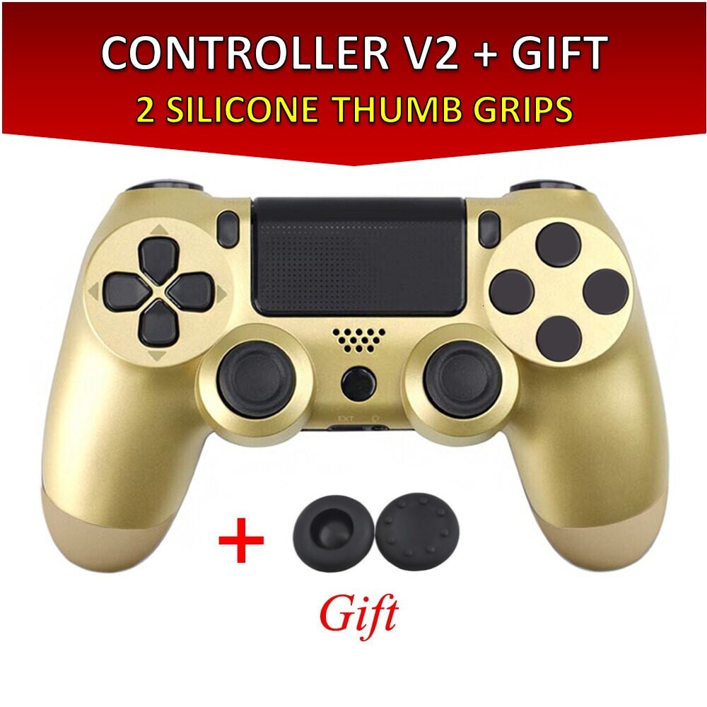 Wireless Controller for all PS4 Consoles with GIFT 2 Thumb Grips Gold Gold - 1