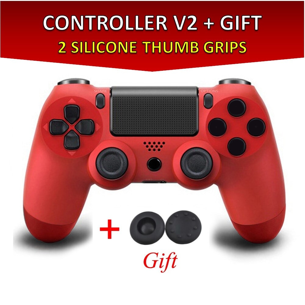 Wireless Controller for all PS4 Consoles with GIFT 2 Thumb Grips Gold Red - 1