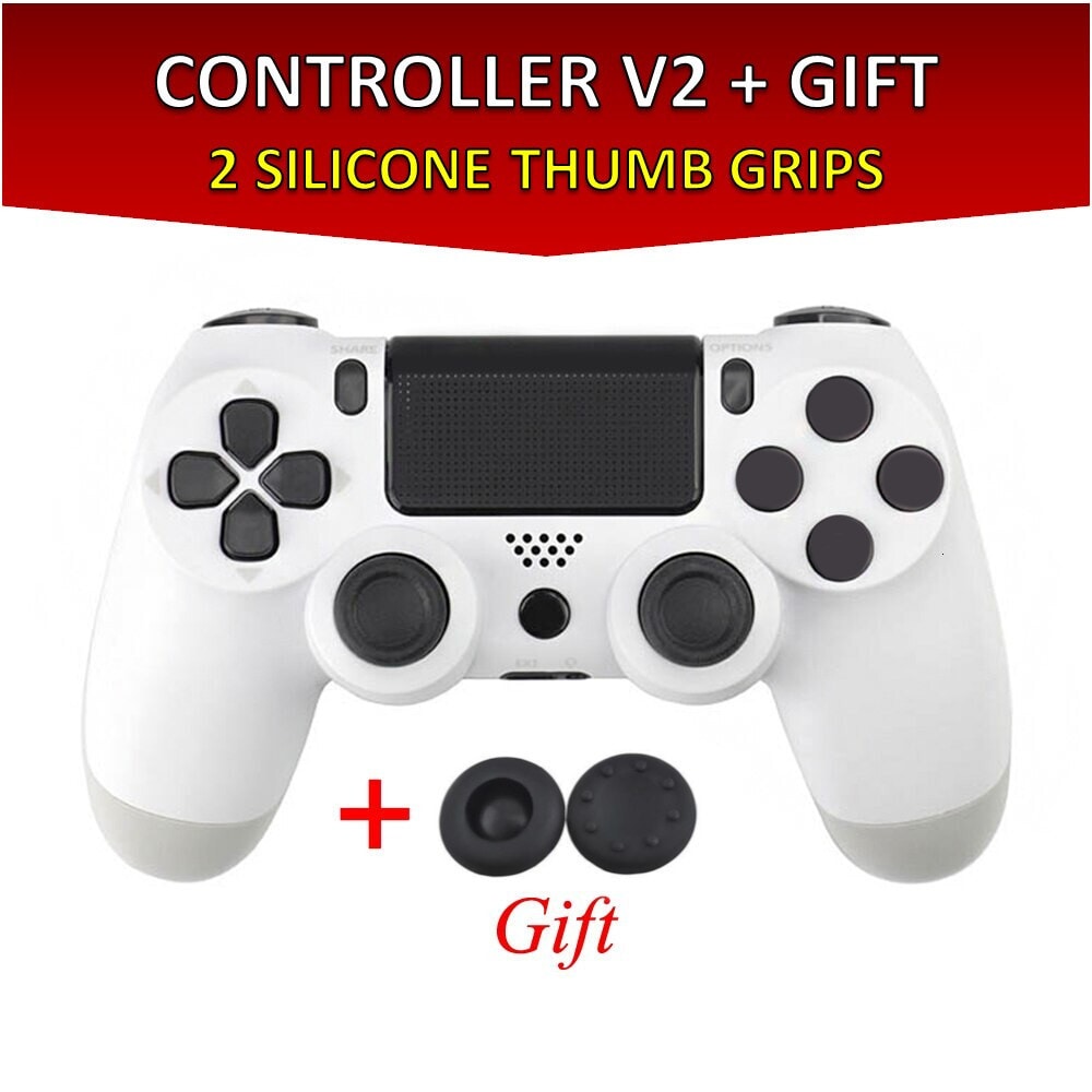 Wireless Controller for all PS4 Consoles with GIFT 2 Thumb Grips Gold White - 1