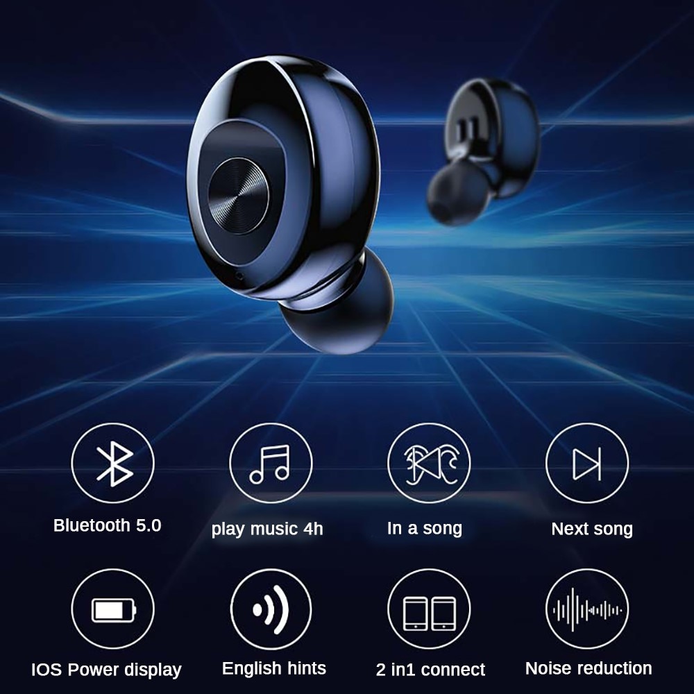 XG12 TWS Bluetooth 5.0 Earphone Stereo Wireless Earbus HIFI Sound Sport (Black) - 3