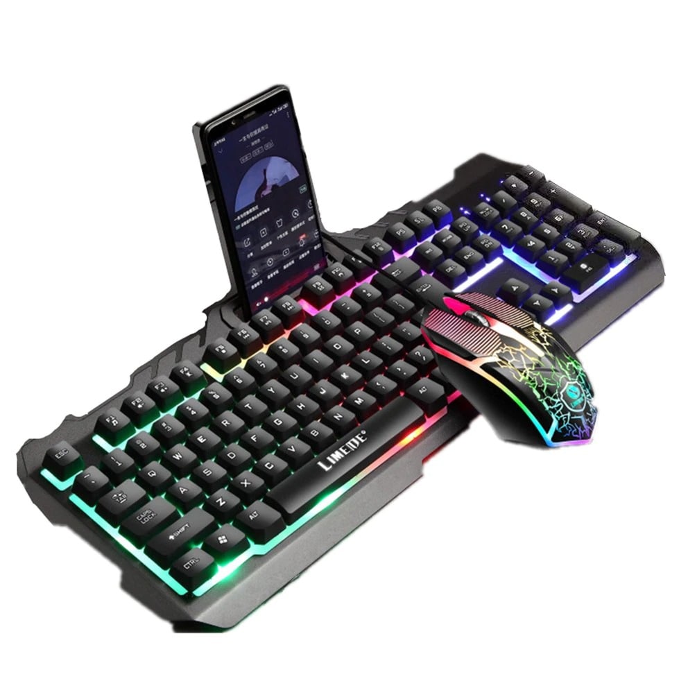 Keyboardx and Mouse Set USB Wired Luminous Mechanical Keyboard and Mouse Set Gamer Keyboard Set for PC Computer Black - 1