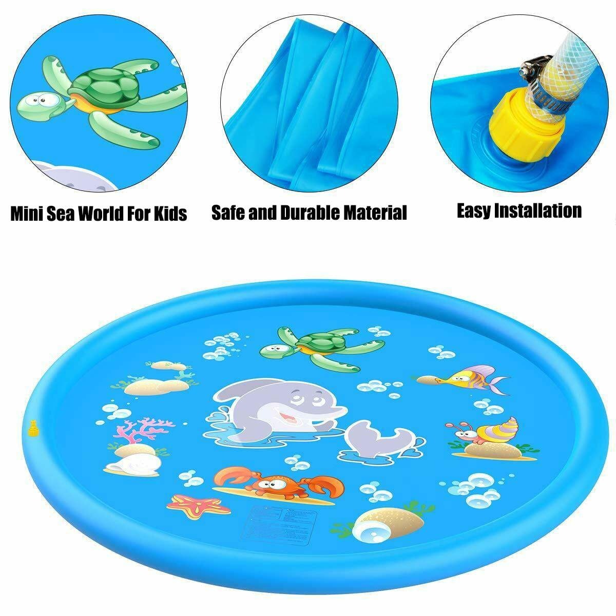 100/170cmx Children Outdoor Funny Toys Kids Inflatable Round Water Splash Play Pools Playing Sprinkler Mat Yard Water Sp Blue - 4