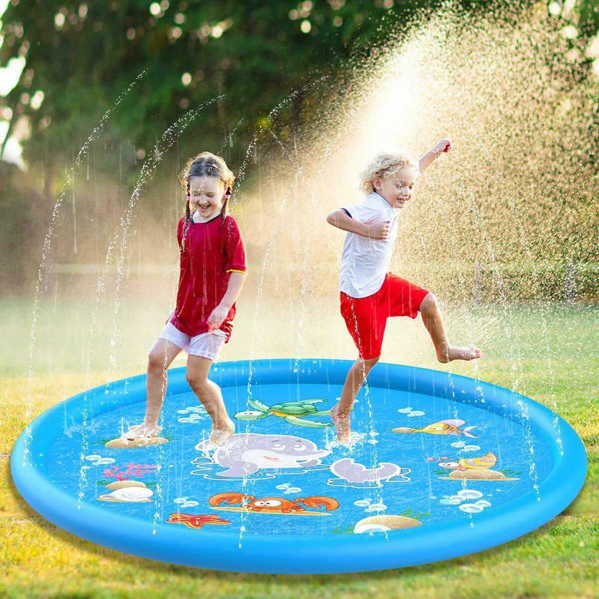 100/170cmx Children Outdoor Funny Toys Kids Inflatable Round Water Splash Play Pools Playing Sprinkler Mat Yard Water Sp Blue - 3