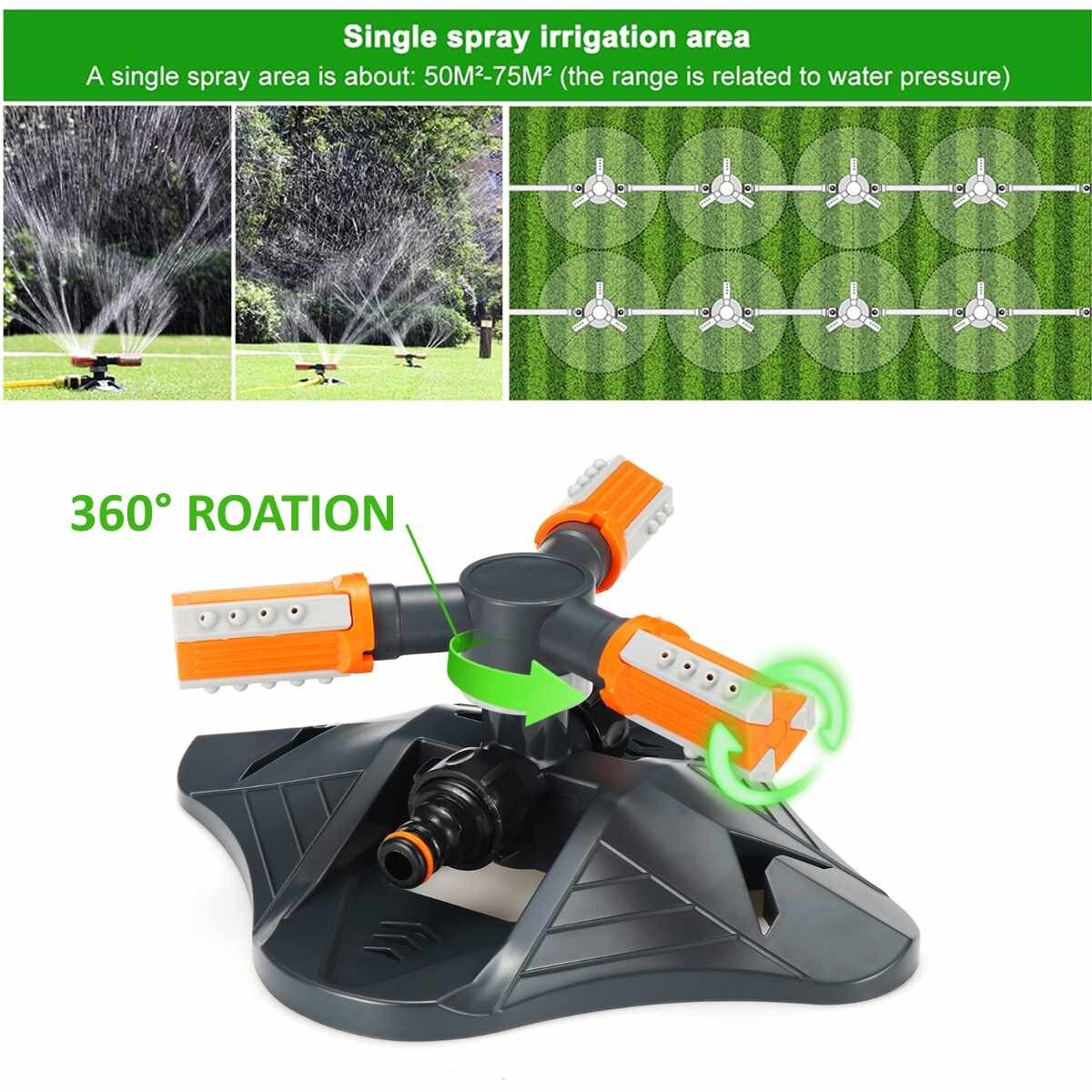 3 Armsx 360° Automatic Garden Sprinklers Watering Grass Lawn Rotary Nozzle Rotating Water Sprinkler System Garden Suppli Green - 6