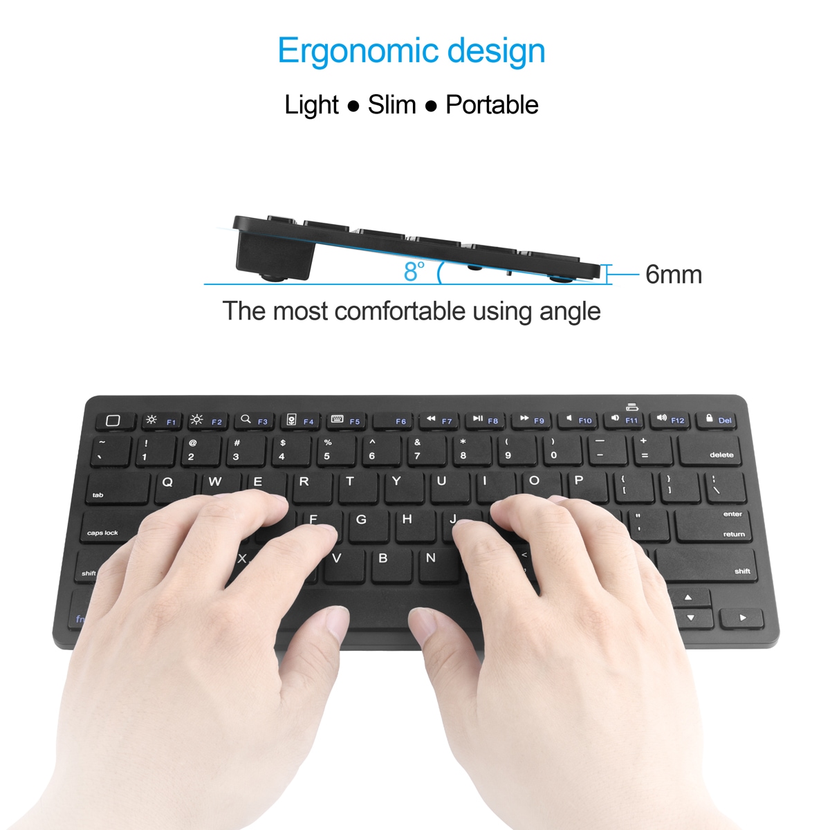 CHOETECH Bluetooh Keyboard Ultra Slim Mini Wireless Keyboard for iPad,iPhone,Samsung Cellphones Tablets  Black - 8
