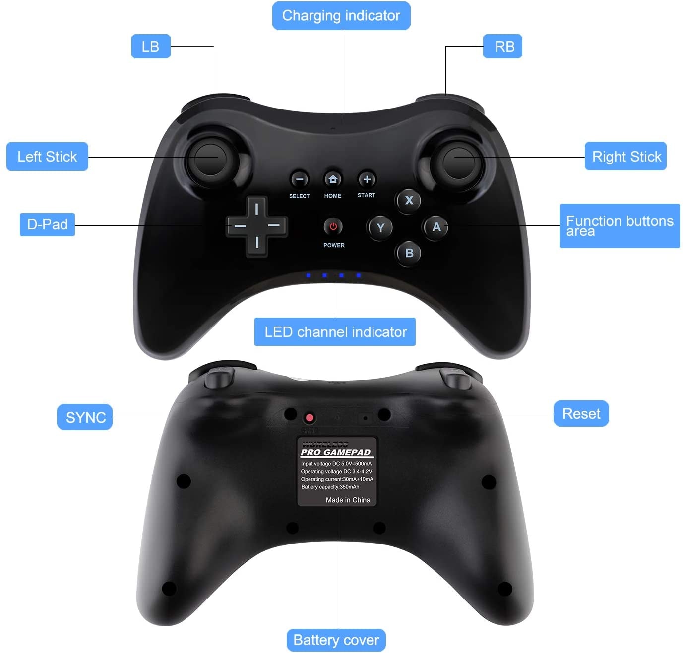 For Nintend For Wii U Pro Controller USB Classic Dual Analog Bluetooth Wireless Remote Controle For WiiU Pro U Gamepad Black - 2