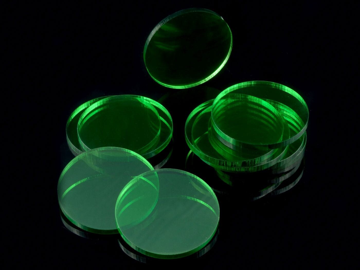 Acrylic miniature bases (10 pcs), round, clear, green 40 x 3 mm - 2