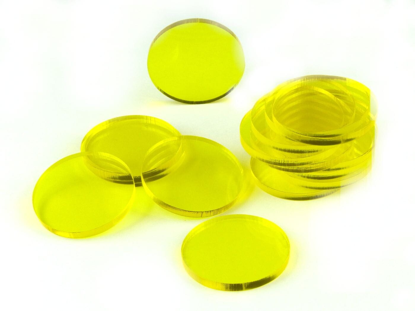 Acrylic miniature bases (15 pcs), round, clear, yellow 32 x 3 mm - 1