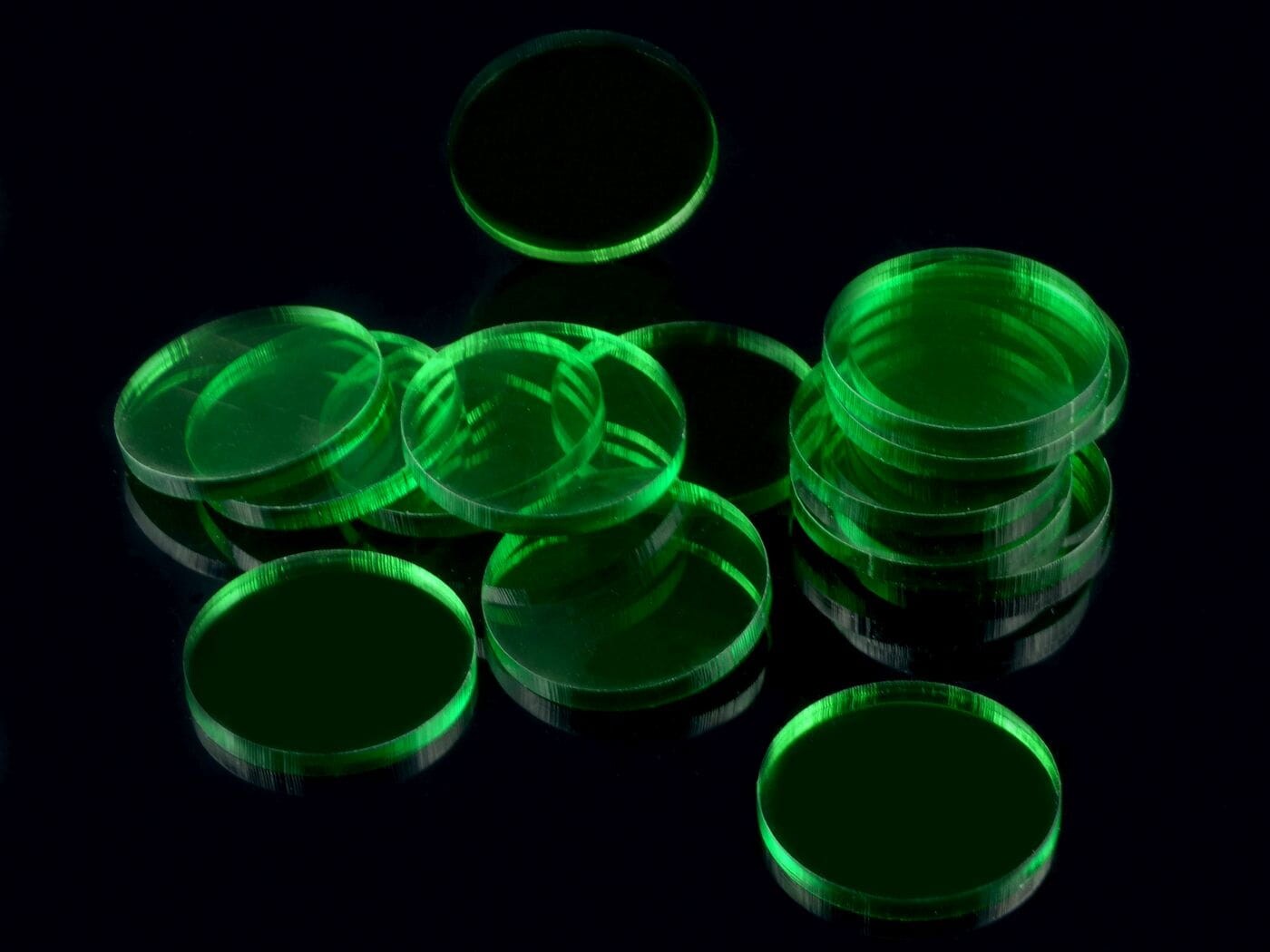 Acrylic miniature bases (20 pcs), round, clear, green 30 x 3 mm - 2