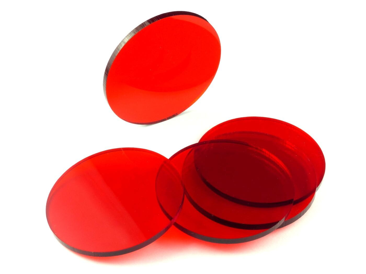 Acrylic miniature bases (5 pcs), round, clear, red, 60 x 3 mm - 1