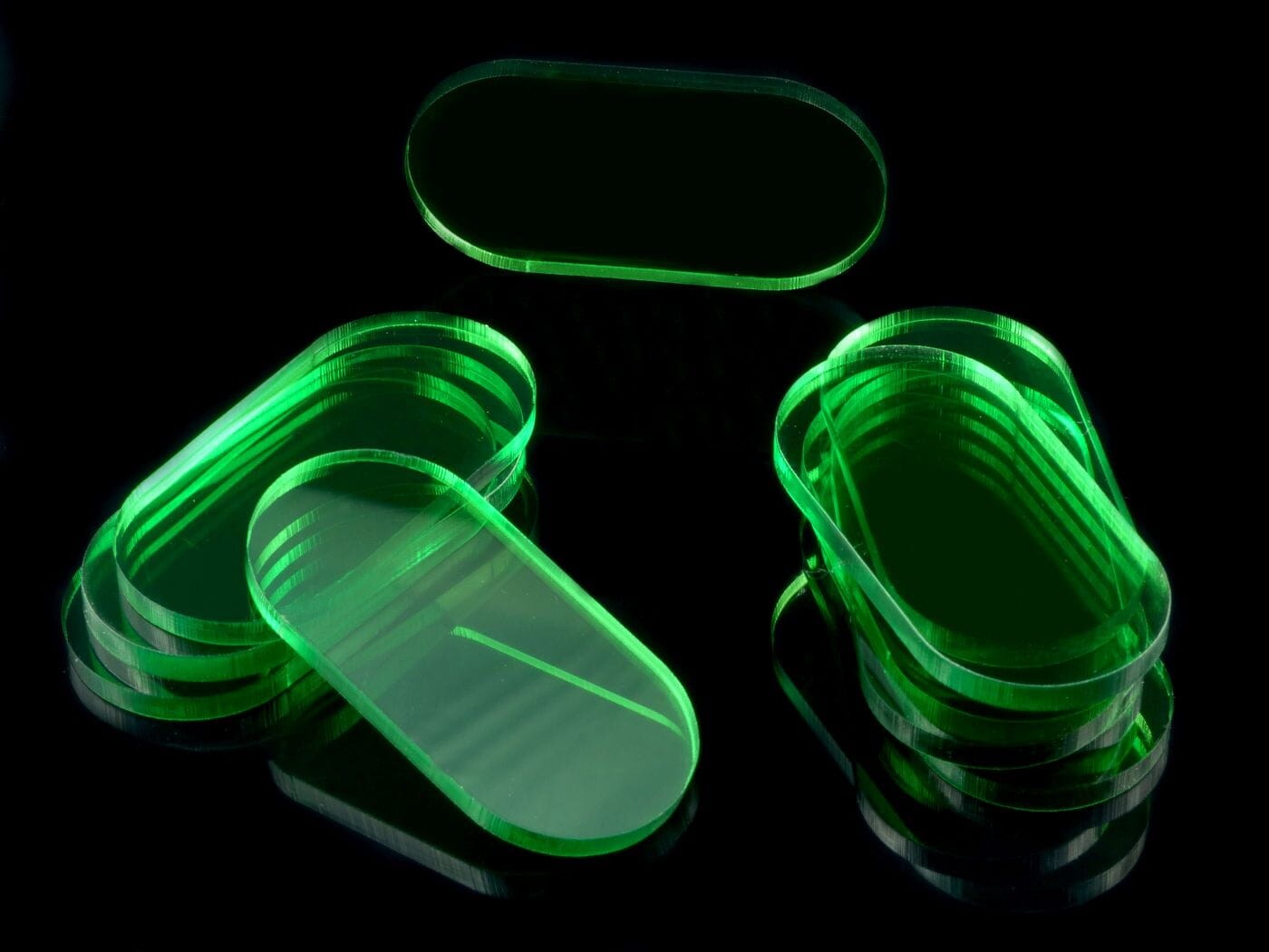 Acrylic miniature bases (5 pcs), stadium/pill, clear, green 25x50x3 mm - 2