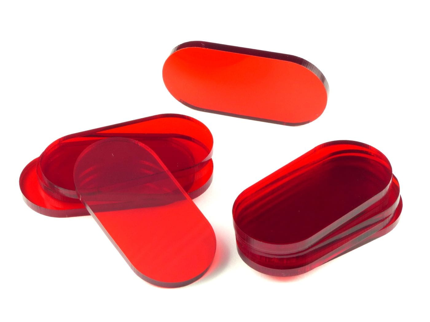 Acrylic miniature bases (5 pcs), stadium/pill, clear, red 25x50x3 mm - 1