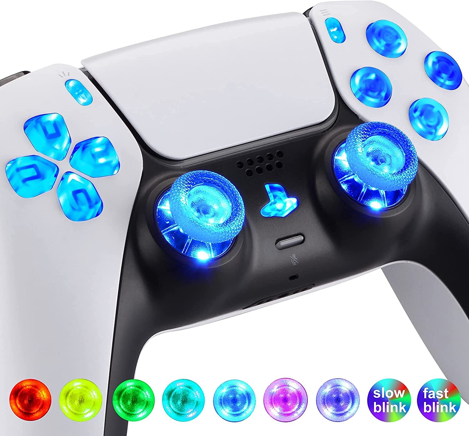 Multi-Colors luminated D-pad Thumbstick Share Option Home Face Buttons for PS5 Controller BDM-010 7 Colors DTF LED Kit Gaming - 5