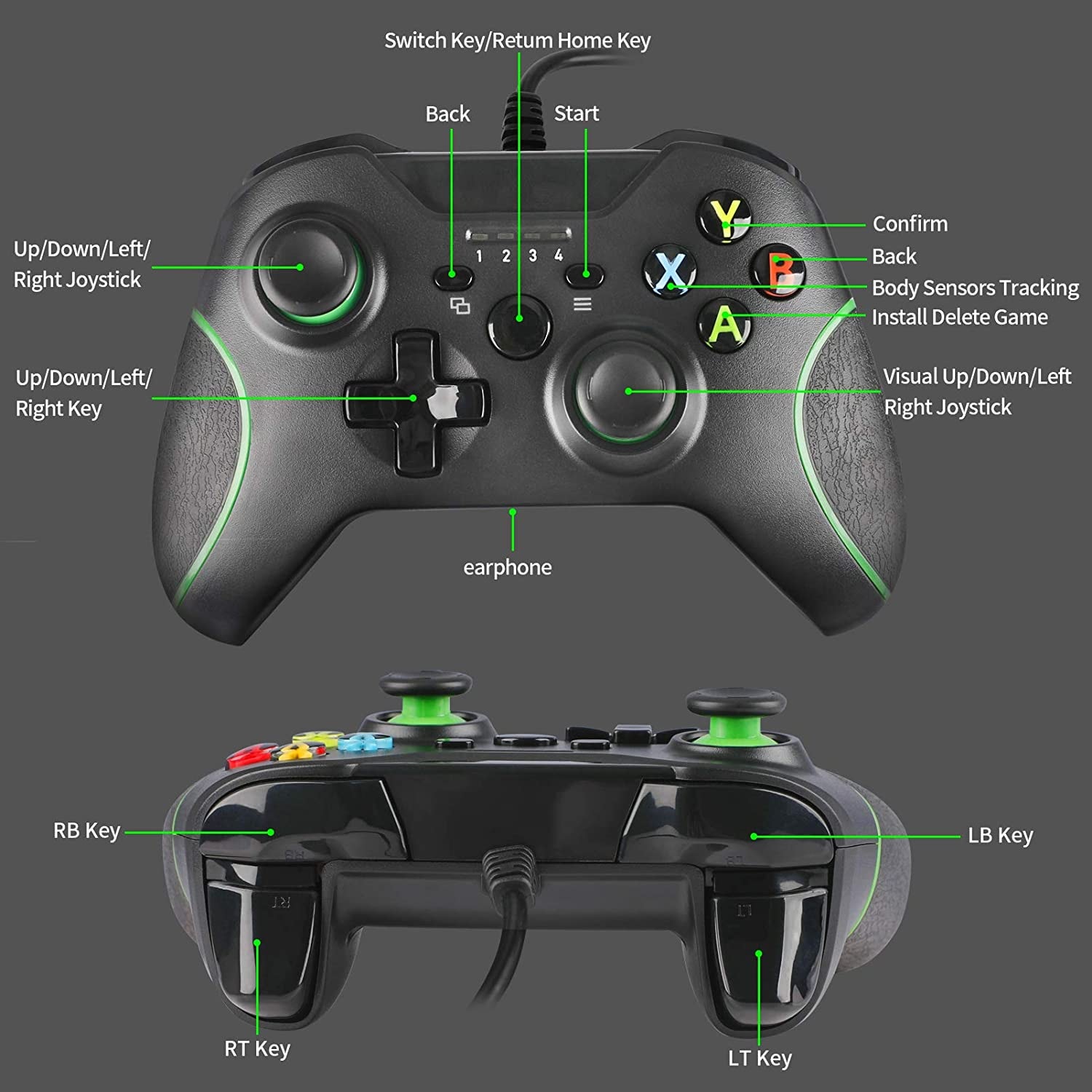 Wired Controller for Xbox One,Xbox one Game with Dual Vibration and Audio Jack for Xbox One/S/X/Win7,8,10 Black - 3