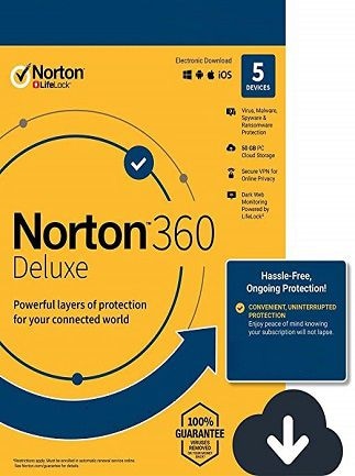 Norton 360 Deluxe - (5 Devices, 1 Year) - Symantec Key GLOBAL - 1