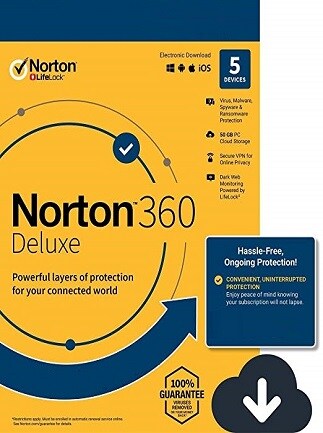 Norton 360 Deluxe Non-Subscription - (5 Devices, 1 Year) - Symantec Key EUROPE - 1