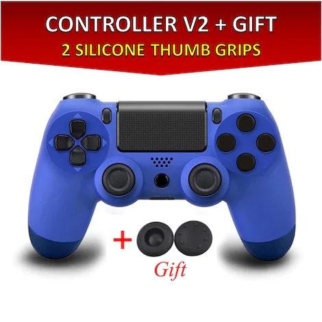 Wireless Controller for all SONY PS4 Consoles with GIFT 2 Thumb Grips for Dualshock 4 V2 Dark Blue - 1