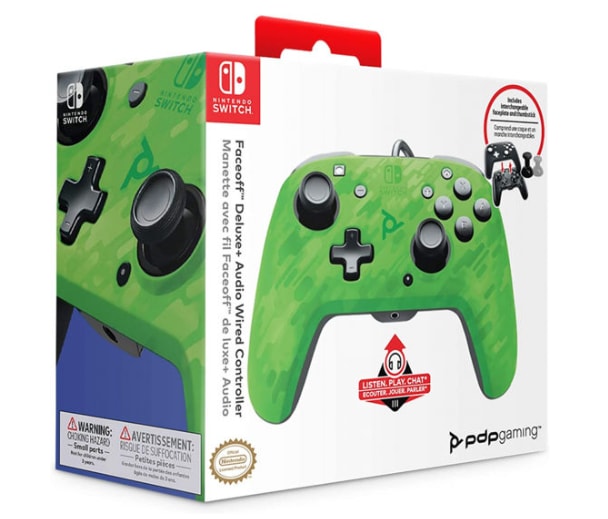 Nintendo Switch PDP Faceoff Deluxe Switch Controller + Audio Camo  Green - 1