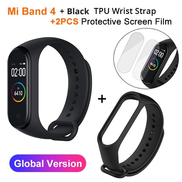 Mi Band 4 Black and TPU wrist Strap and 2PCs Pretective Screen Green - 6