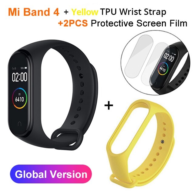 Mi Band 4 Black and TPU wrist Strap and 2PCs Pretective Screen Light Red - 4