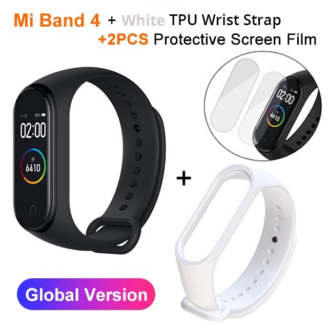 Mi Band 4 Black and TPU wrist Strap and 2PCs Pretective Screen Light Red - 5