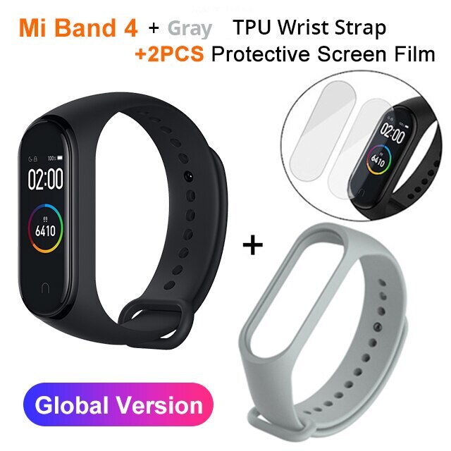 Mi Band 4 Black and TPU wrist Strap and 2PCs Pretective Screen Red - 3