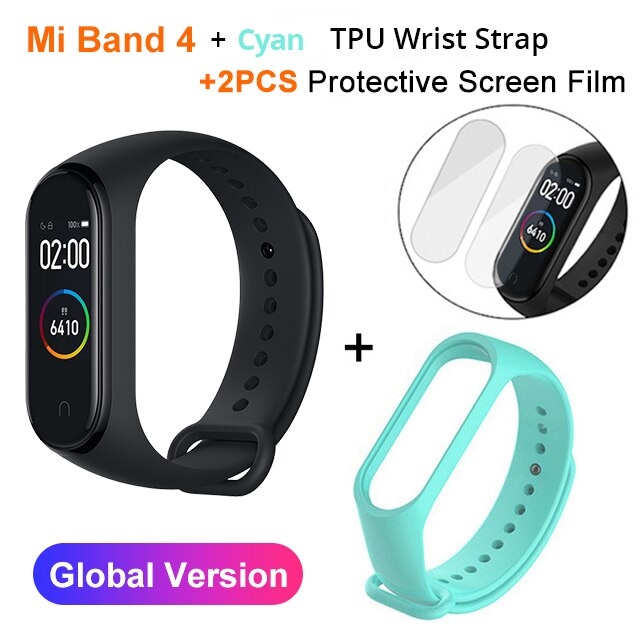 Mi Band 4 Black and TPU wrist Strap and 2PCs Pretective Screen Red - 10
